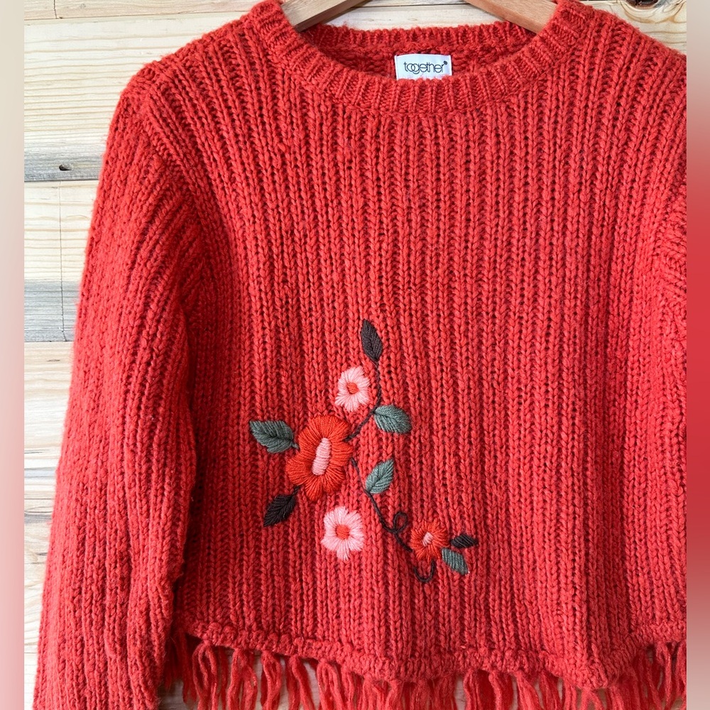 Together Vibrant Orange Floral Sweater